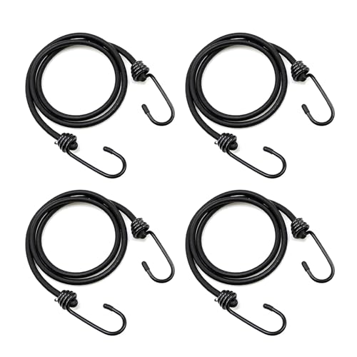 4 PCS 48 Inch Car Bungee Cords with Hooks, Heavy Duty Elastic Stretch Bungee Straps, Auto Cargo Tie-Downs, Universal for Cars, SUVs, Trucks, RVs, Off-Road (Black)