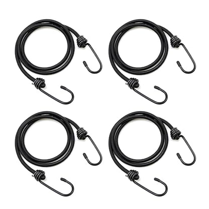 4 PCS 48 Inch Car Bungee Cords with Hooks, Heavy Duty Elastic Stretch Bungee Straps, Auto Cargo Tie-Downs, Universal for Cars, SUVs, Trucks, RVs, Off-Road (Black)
