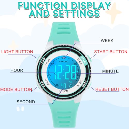 DTKID Digital Kids Watch 30 M Waterproof for Girls Boys 5-16 - color: Blue