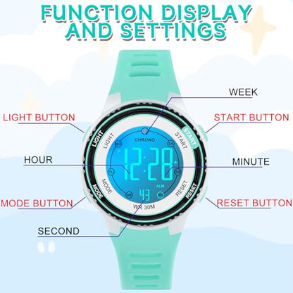 DTKID Digital Kids Watch 30 M Waterproof for Girls Boys 5-16 - color: Blue