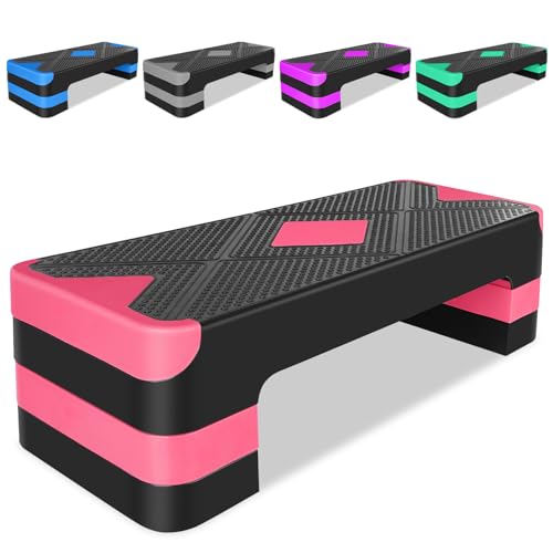 27" Exercise Workout Aerobic Step Platform Trainer, Adjustable Fitness 4-6-8in Exercise Stepper Workout with 4 Risers, Aerobics Stepper Workout Stepper for Home Gym Cardio Strength & Training - color: Red