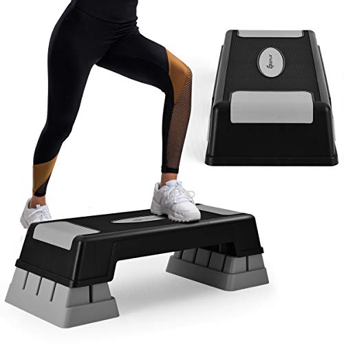 Goplus 30'' Aerobic Stepper with Risers, 5” 7” 9” Levels Height Adjustable, Workout Fitness Exercise Step Platform Trainer with Non-Slip Foot Pads, for Home/Gym
