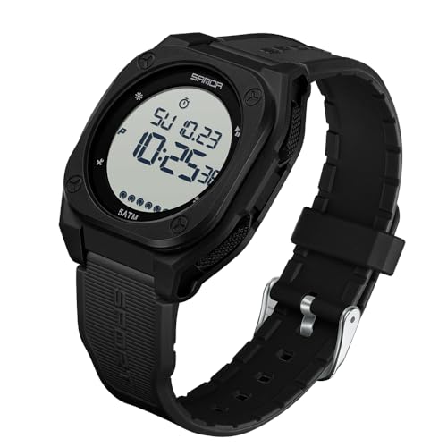 FANMIS Men's Digital Sports Watch Big Face Stopwatch Outdoor Rubber Strap - color: Black White