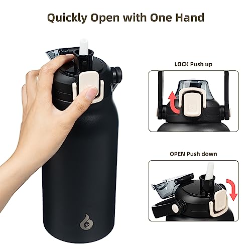 BJPKPK 45oz Insulated Water Bottle with Straw Lid, Stainless Steel Bottle - color: 45 oz Black, size: 45 Ounces