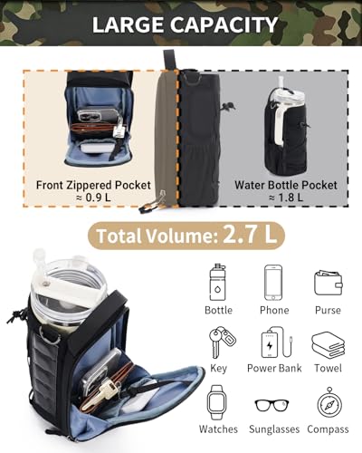 sportsnew 40oz Crossbody Water Bottle Bag for Gym Hiking - color: Deep Black