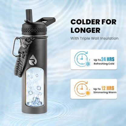 RAYMYLO Insulated Water Bottle 20 oz, Triple Wall Vacuum Stainless Steel - color: Dark Gray, size: 20 Ounces