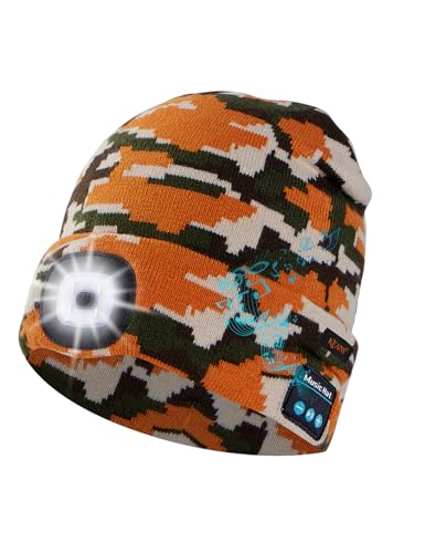 Keains Bluetooth Beanie with LED Light, Gifts for Men Women Dad Husband Him - color: Camouflage Yellow