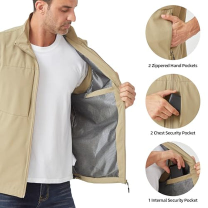 Men's Lightweight Outerwear Vest Softshell Sleeveless Jacket - color: Khaki, size: Small