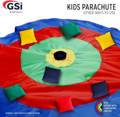 GSi Kids Rainbow Parachute 6 ft to 35 ft for School & Gym Class - size: Round 12 Feet