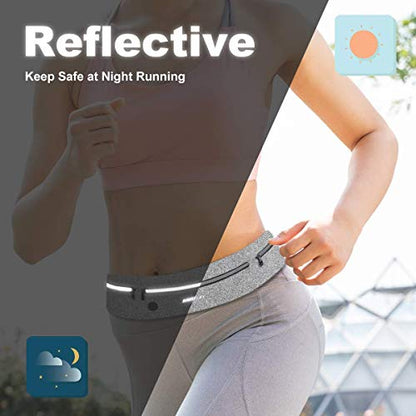 GUZACK Slim Running Belt Fanny Pack for Man Woman, 3 Pouch Waist Pack - color: Grey