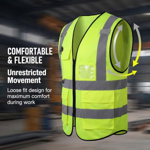 High Visibility Safety Vest with Reflective Strips & Pockets - color: Green, size: Medium