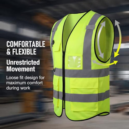 High Visibility Safety Vest with Reflective Strips & Pockets - color: Green, size: Large