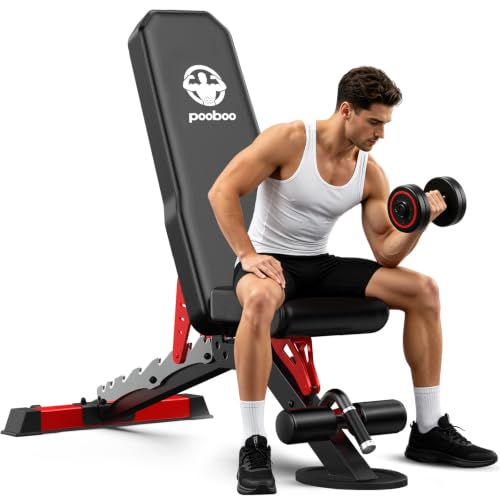 pooboo Adjustable Weight Bench,1500 LBS FID Bench for Home - color: Black & Red