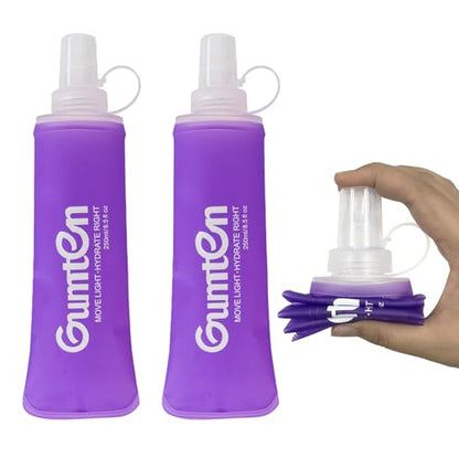2 Pack Soft Flask 250ml TPU Collapsible Soft Water Bottle BPA-Free for Hydration Pack Jogging Running Hiking Cycling Camping (Purple) - color: Purple