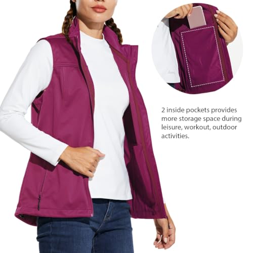 baleaf Women's Lightweight Running Vest Sleeveless Softshell Jacket - color: Rouge, size: Large