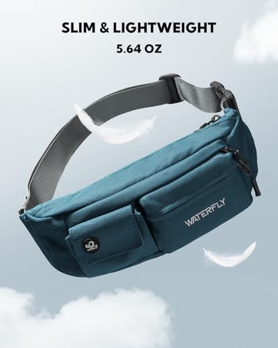 WATERFLY Small Crossbody Fanny Pack, Slim Waist Bag Chest Pouch - color: Peacock Blue
