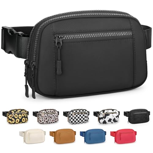 Fanny Packs for Women Crossbody Belt Bags, Waist Pack with Adjustable Strap - color: A-Black, size: Double Layer