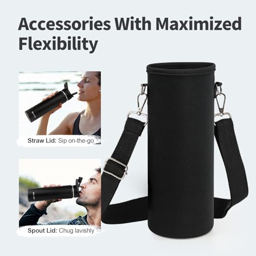 WixByti 24 oz Insulated Water Bottle with Straw, Stainless Steel Water Jug - color: Black, size: 24 Ounces