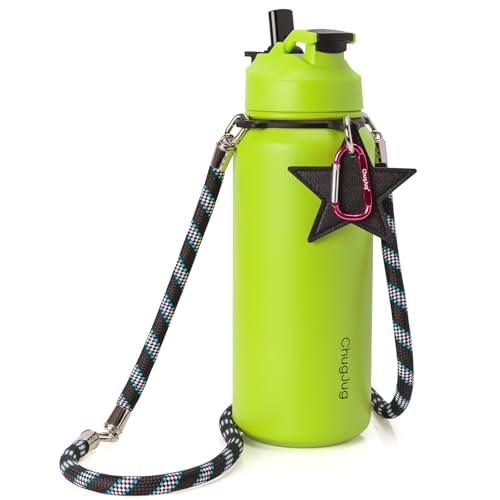 Cute Water Bottle with Strap, 40oz Insulated Stainless Steel Bottle for Girls, Travel & Daily Carry, Leak-Proof, Straw & Spout Lid, BPA-Free, Keeps Drinks Cold - color: Brat Green, size: 40 Ounces