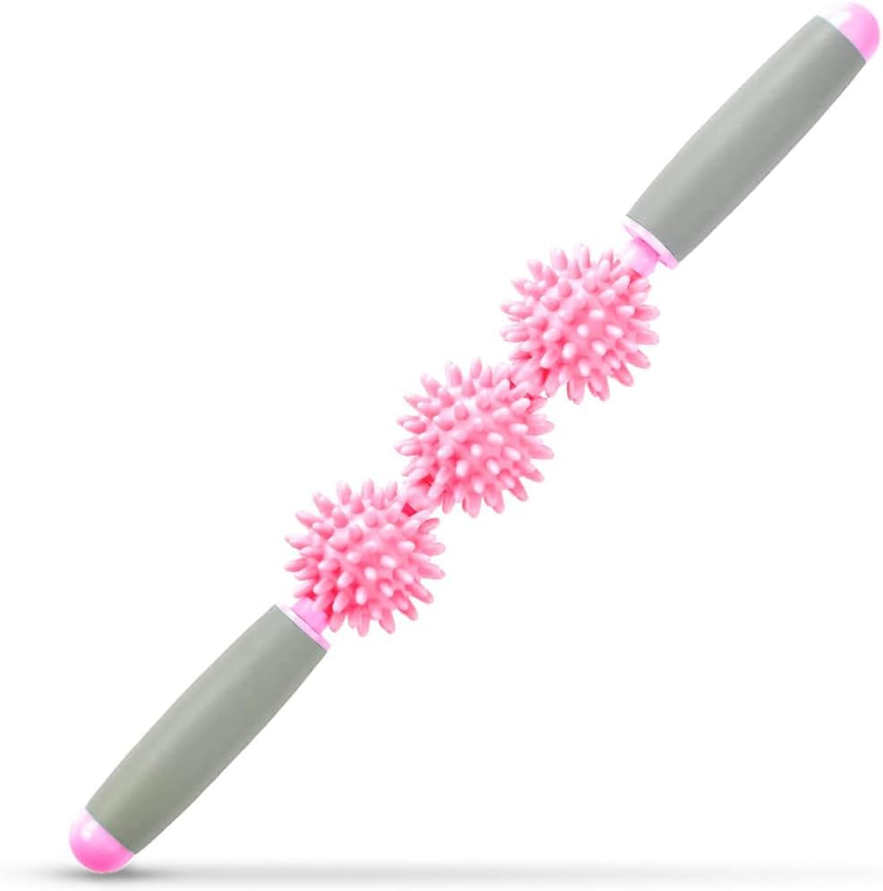 Fascia Muscle Roller, Cellulite Massager Fascia Roller for Cellulite and Sore Muscles, Neck, Leg, Back, Pressure Trigger Point Body Roller Deep Tissue Massage Stick Tools - 3 Massage Balls - color: Sakura Pink