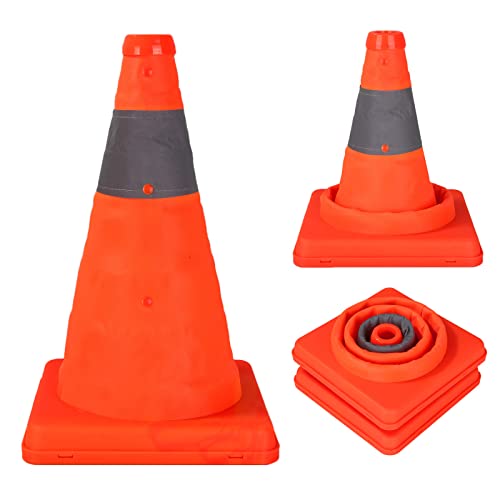 WOPPLXY 4 Pcs 12 Inch Collapsible Traffic Cones, Multi-Purpose Pop up Road Cones with Reflective Collar for Road Safety, Orange Cones for Training, Parking Lot and Driving Practice