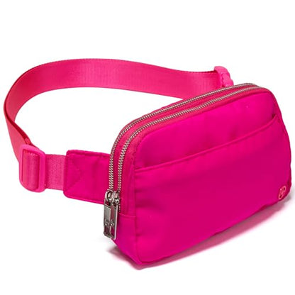 Pander Nylon Fanny Pack Belt Bag for Women with 5 Zipper Pockets - color: Sonic Pink