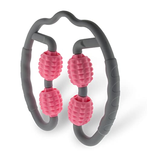 5 STAR SUPER DEALS Quad Roller Massage Stick- U Shaped 360° Deep Massage Ball Tool to Relieve Arm, Leg, Neck Muscle Soreness Stiffness and Tight Muscles (Pink) - color: Pink
