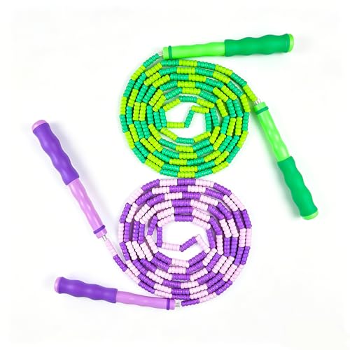 2PCS Jump Rope, Adjustable Length Skipping Rope, Tangle Free Jumping Ropes Segmented Soft Beaded Skipping Ropes for Men & Women Exercise - color: purple+green