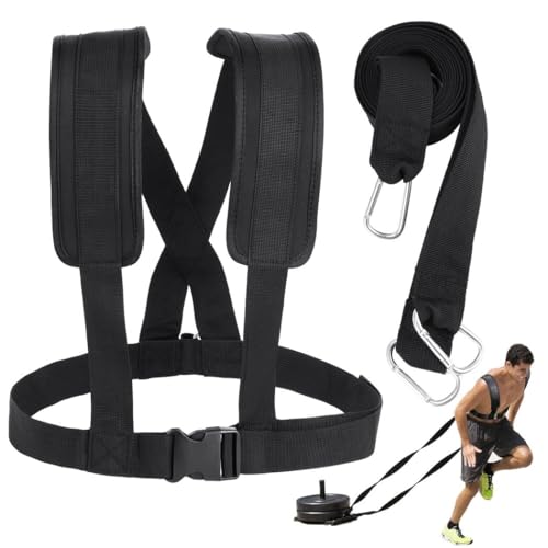 Sled Harness for Exercise, Physical Football Running Resistance Training Rope Kit Tire Pulling Harness Fitness Exercise Workout Assistance Equipment Trainer with Adjustable Padded Shoulder Strap