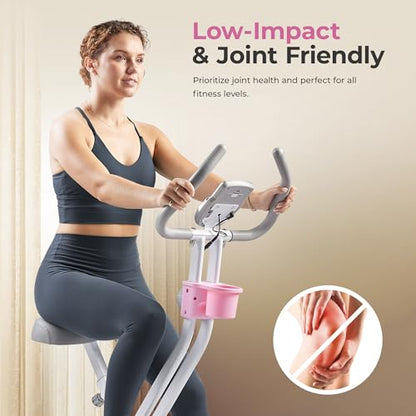 Sunny Health & Fitness Smart Foldable Magnetic X-Bike, Low-Impact Workouts - color: Pink