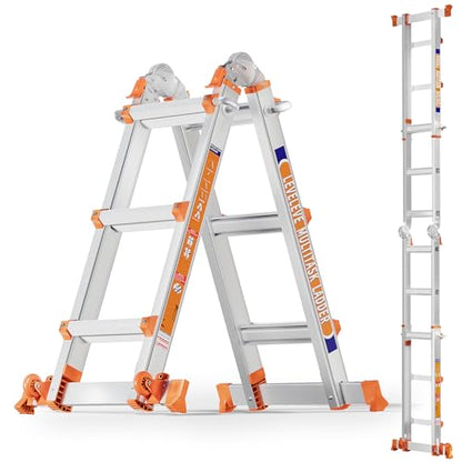 LEVELEVE 11FT Extension Ladder,A Frame 3 Step Ladder with Stabilizer Bar & Wheels,330 lbs Security Load Multi Position Ladder for Stairs Home Indoor Outdoor Roof - size: 3STEP
