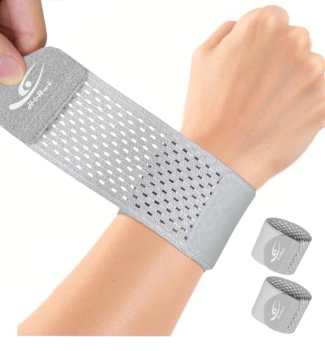 HiRui Wrist Compression Wraps 2-Pack, Wrist Brace Wrist Support for Sports, Mouse Hand, Mother's Hand, Carpal Tunnel Arthritis, Tendonitis - Premium Elastic & Breathable Mesh Fabric, One Size (Gray) - color: Gray