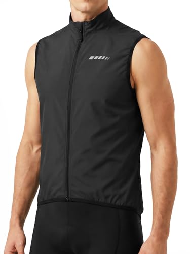 qualidyne Men's Windproof Cycling Vest, Full-Zip Sleeveless Bike Gilet - color: Black, size: Small