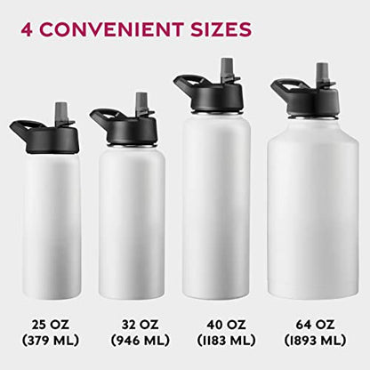 FineDine Insulated Water Bottle with Straw, 25 Oz, Pure Pearly White - color: Pure Pearly White, size: 25 Ounces