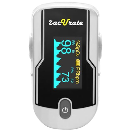 Zacurate 500E-B Wireless Bluetooth Fingertip Blood Pulse Oximeter Monitor with FREE App, SpO2, Heart Rate, Plethysmograph, and Perfusion Index Finger Oxygen Sensor Meter