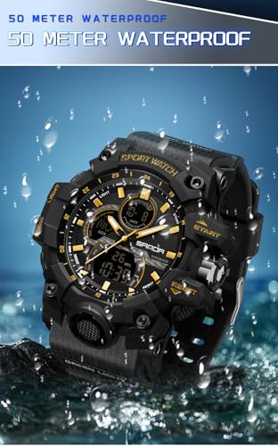 FANMIS Men Sports Outdoor Watch Analog Digital Multifunctional Black Watch - color: Y Black Gold