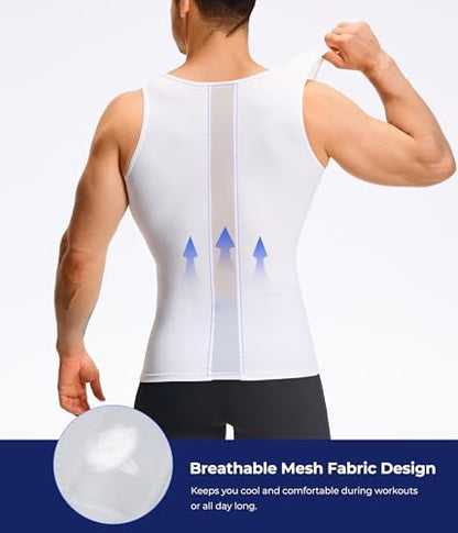 TAILONG Mens Compression Shirt Tank Top Undershirt Shapewear Slimming Body Shaper Vest Mesh Workout Shirts - color: White, size: XX-Large