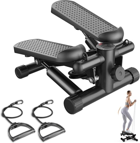 FansaFurn Mini Stair Twist Stepper with Resistance Bands, Hydraulic Fitness Stepper with LCD Monitor, 300LBS Capacity, Portable Adjustable Full Body Workout Home Gym for Indoor Exercise