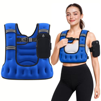 ZELUS Weighted Vest for Women & Men, U-Shaped Running Vest with Arm Pocket - color: Blue, size: 16LB