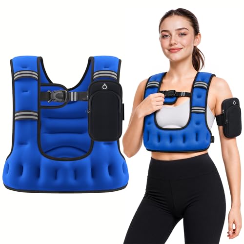 ZELUS Weighted Vest for Women & Men, U-Shaped Running Vest with Arm Pocket - color: Blue, size: 20LB
