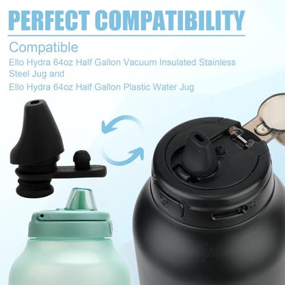 2pcs Bite Valve Replacement for Ello Hydra 64oz Stainless Steel Jug Lid, Silicone Water Bottle Spout Replacement Parts Free BPA Compatible with Ello Hydra 64oz Half Gallon Cap Water Jug (Black)