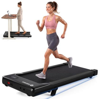 DeerRun Under Desk Walking Pad Treadmill for Home Office & Small Spaces, 6% Manual Incline, 0.6–3.8 MPH Walking Speed, 2.5 HP, 300 lb Capacity, App & Remote Control - color: Jet Black