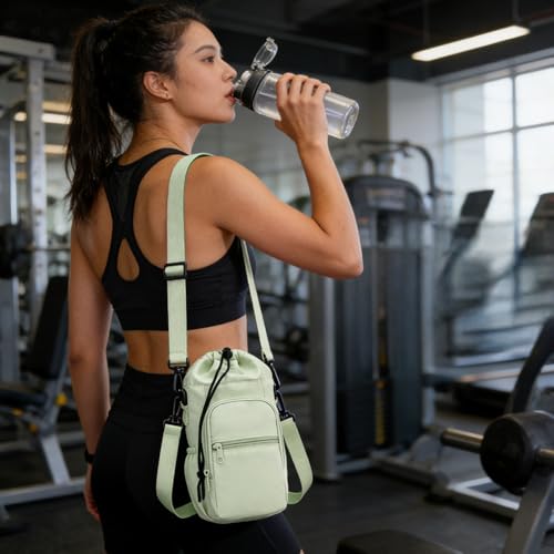 Water Bottle Holder with Strap, Portable Sling Bag with Phone Pocket, Water Bottle Accessories for Hiking Camping, Green - color: Green