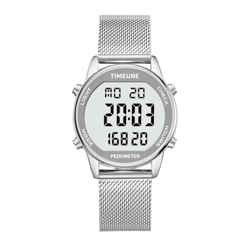 TIMEURE Pedometer Watch for Women, Step Counter Watch, No App or Charging - color: Silver