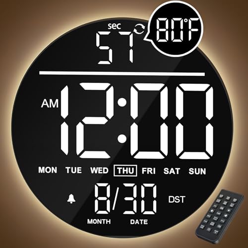 JALL 10" Large Digital Wall Clock with Remote, RGB, Big LED Display, Alarm Countdown Timer, DST, Temperature, Decor for Bedroom Living Room Gaming Room, Classroom, Gift for Student Teacher, White - color: White, size: 10 inches