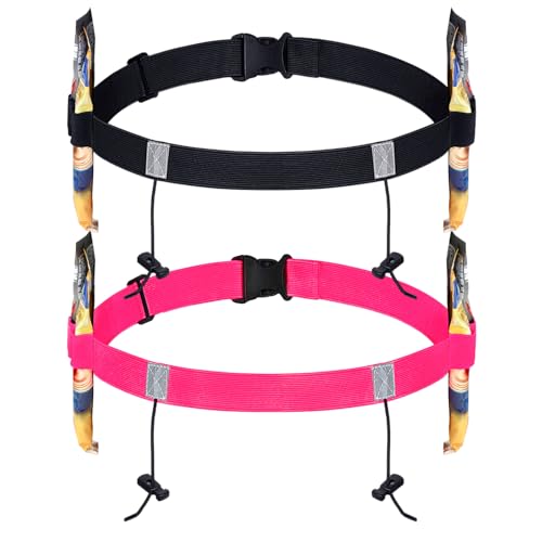 JOVITEC 2 Pack Race Number Belt with 6 Gel Loops, Pink and Black - color: Pink and Black