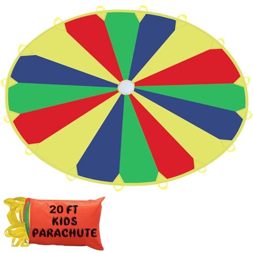 Sonyabecca Kids Play Parachute, Play Parachute 20ft with 16 Handles for Kids Cooperation Group Play - size: 20FT with 16 Handles