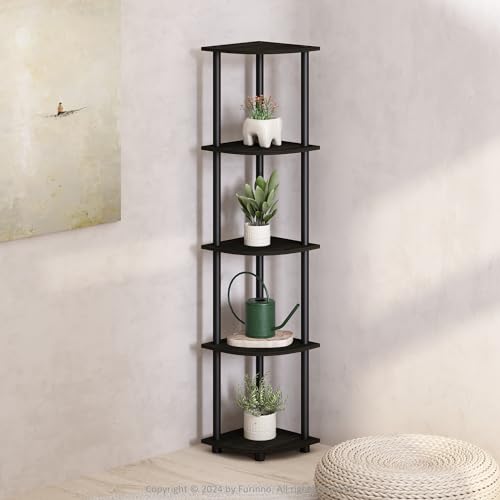 Furinno Turn-N-Tube Storage Shelves, 5-Tier Book Shelf, Corner Shelf, Toolless Open Shelves, for Organization and Storage, Living Room, Home Office, Hallway, Bedroom, Espresso - color: Espresso/Black, size: 5-Tier Corner (11.6 x 11.6 x 57.7 inches)