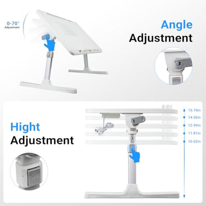 iXTRA Adjustable Laptop Lap Desk with Cooling Fan USB Light for Adults 60x40cm,White - color: White,60*40cm