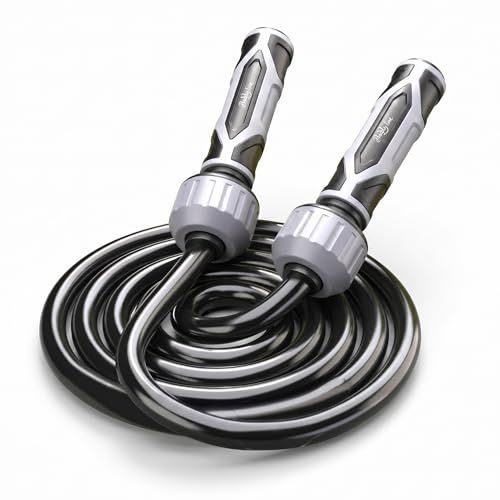 Buddy Lee Weighted Jump Rope 1.5 lbs – Heavy-Duty 10mm PVC Rope with Adjustable Length, Power Grip Handles & Carry Pouch | Jump Rope - color: Grey/Black